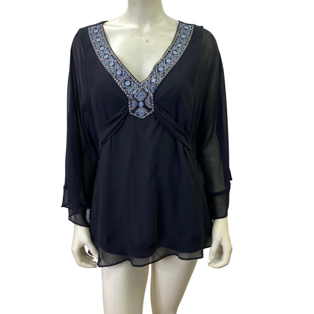White House Black Market ‎ Embroidered Chiffon Kimono Blouse Xl